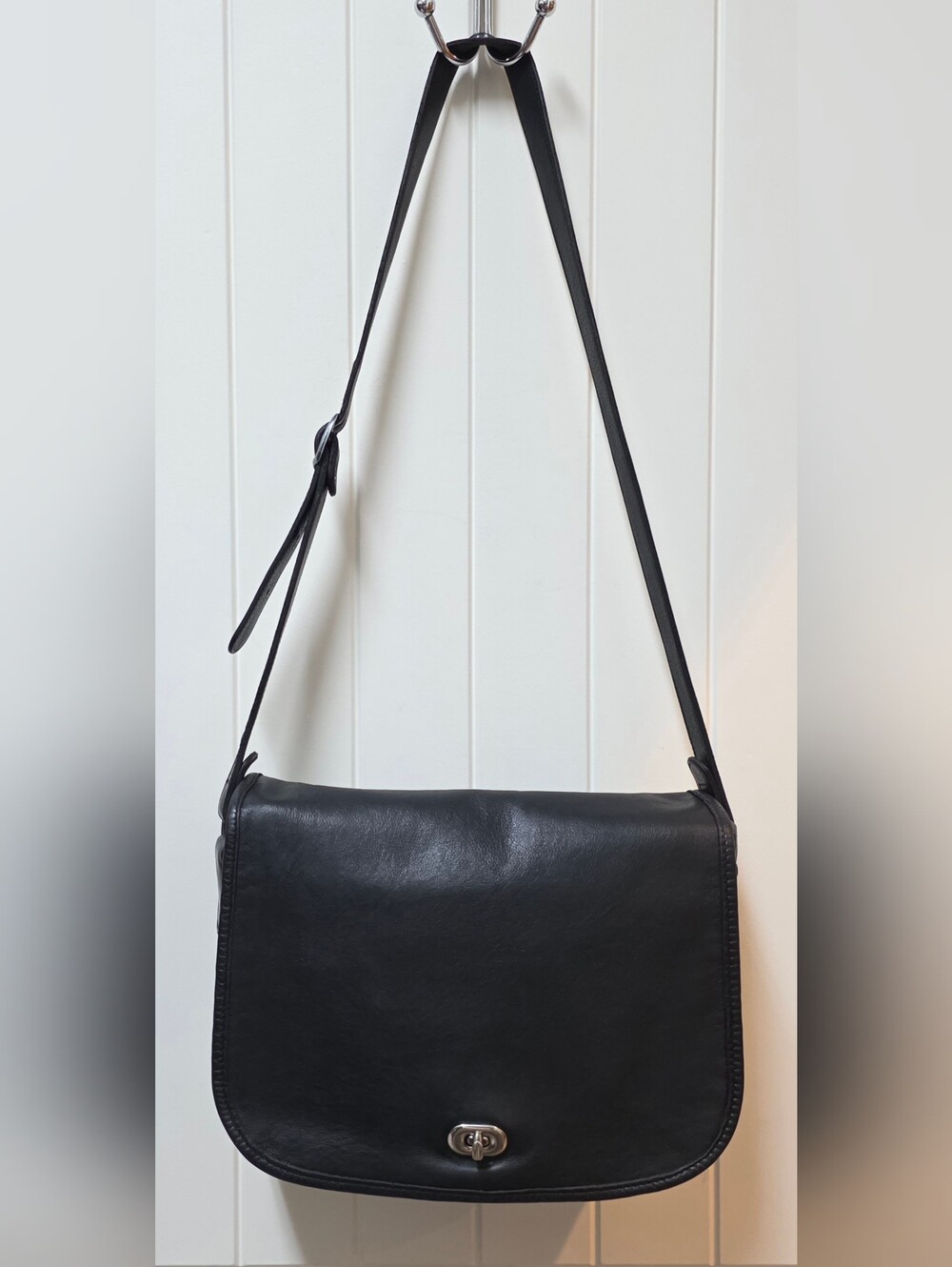 Black Leather Airline Messenger Bag VINTAGE